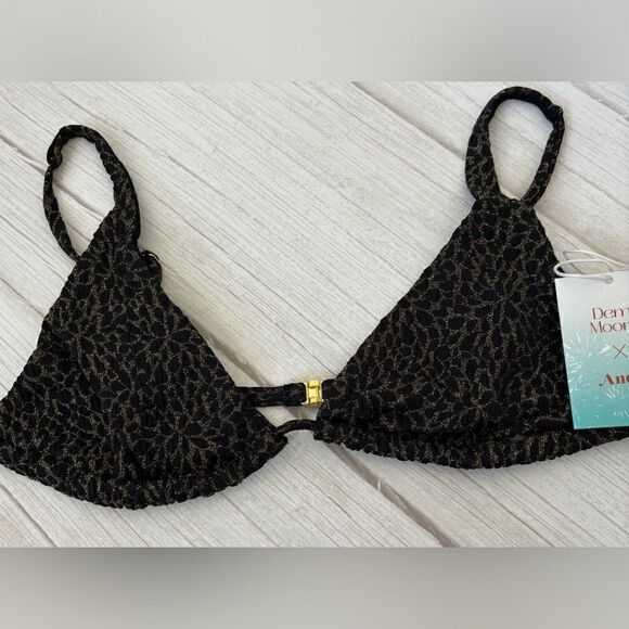 Andie X Demi Moore The Tropez Triangle Swim Top Black Gold - Picture 3 of 9